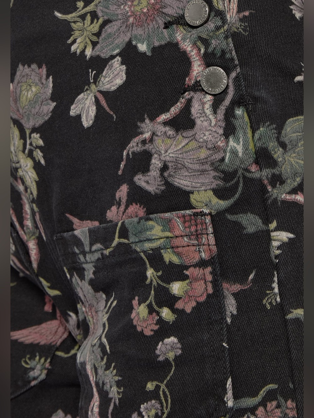 Disturbia | Poison Eden Print Denim Dungaree Short - Picture 6 of 7